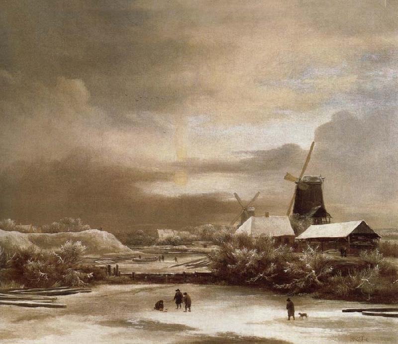 Jacob van Ruisdael Winter landscape with two windmill China oil painting art